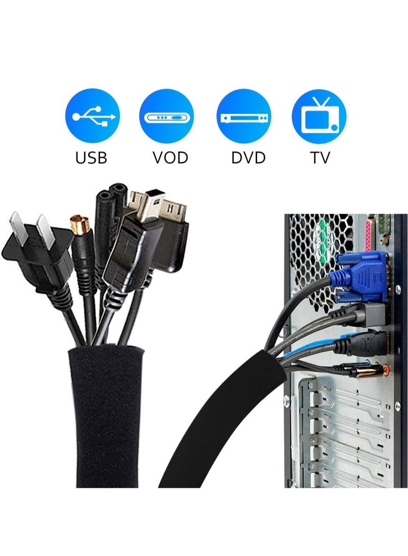 Cable Management Sleeve, 13*3 cm Neoprene Adjustable Cable Sleeves, Flexible Cable Wrap Cover Wire Hider, for Desk TV Computer Office Home Theater -Reversible Black/White