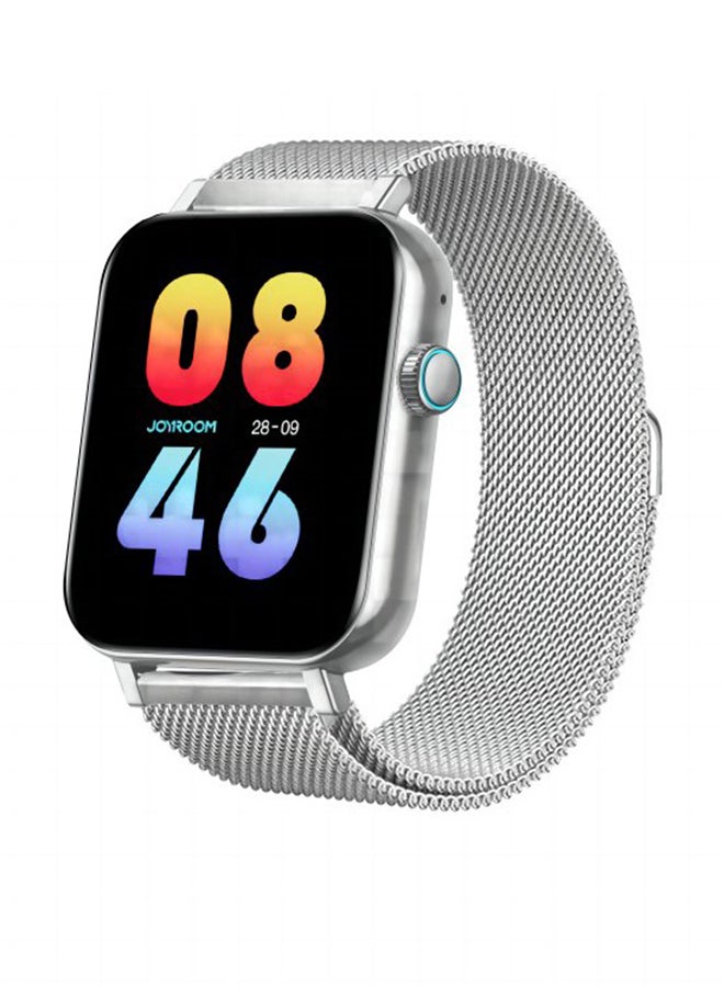 300 mAh JR-FT5 Fit-Life Smart Watch, Make and Receive Calls 1.83-inch HD Screen Health Monitoring, Compatible With Apple and Android Phones, Metal Silicone Strap Space Silver
