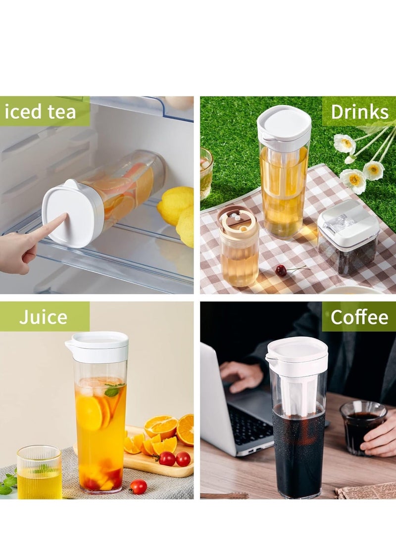 Plastic Fruit Infuser Water Pitcher with Removable Lid, 2Pcs Pitcher, Airtight for Fridge Door,Homemade Iced Coffee and Lemonade 1.1L/38Oz, White/Green