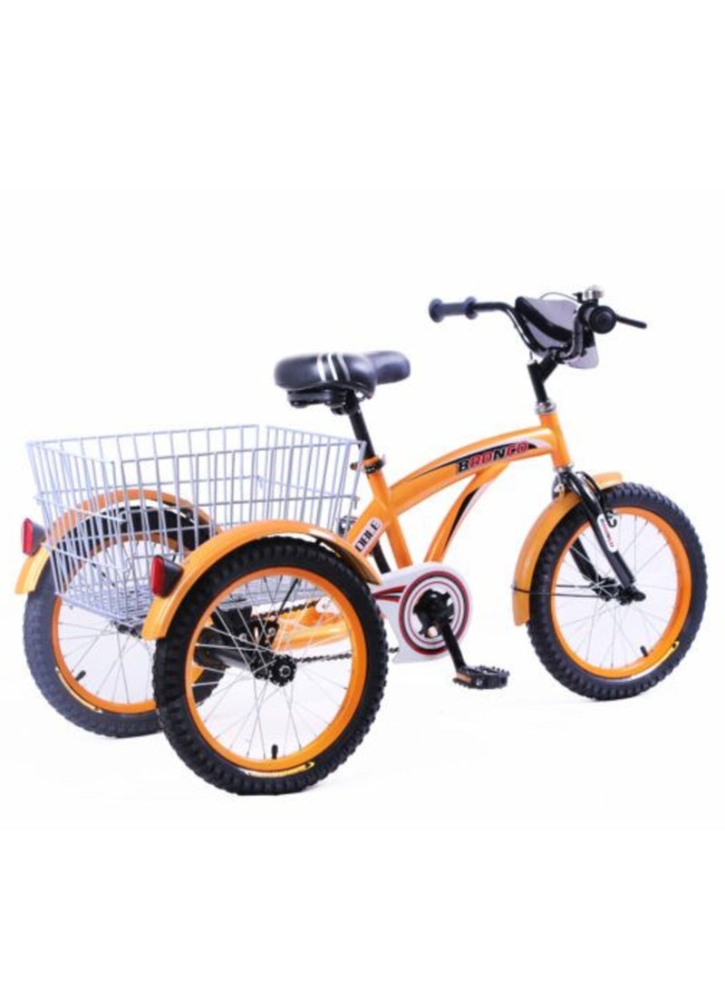 Three Wheel Bicycle With Basket - Orange, 16 Inches