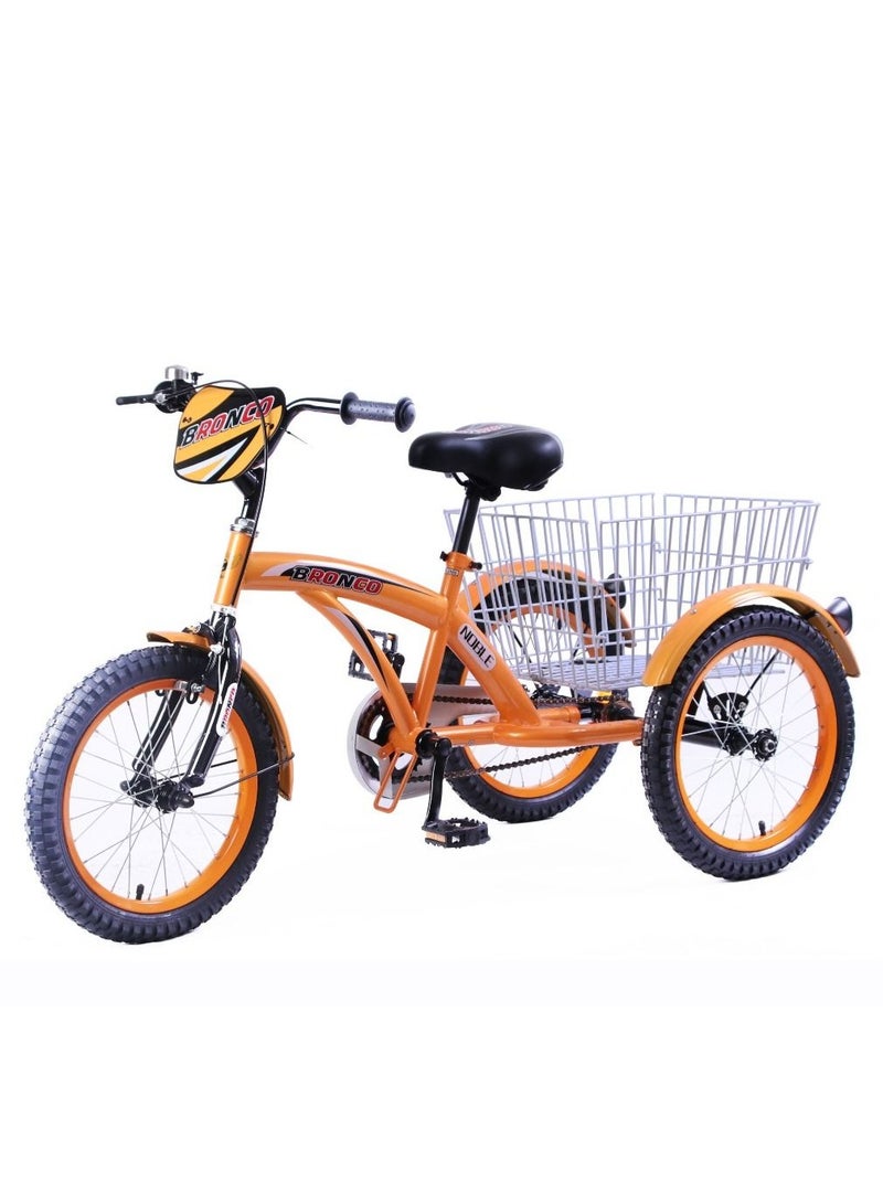 Three Wheel Bicycle With Basket - Orange, 16 Inches