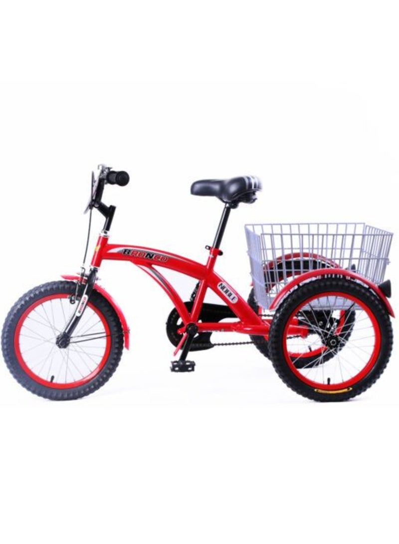 Three Wheel Bicycle With Basket - Red, 16 Inches