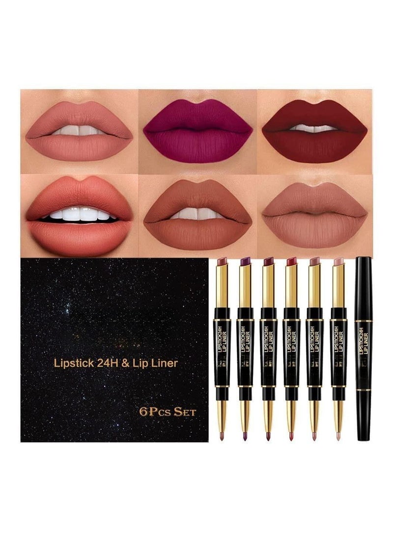 6 Pcs Lip Liner and Lipstick Set