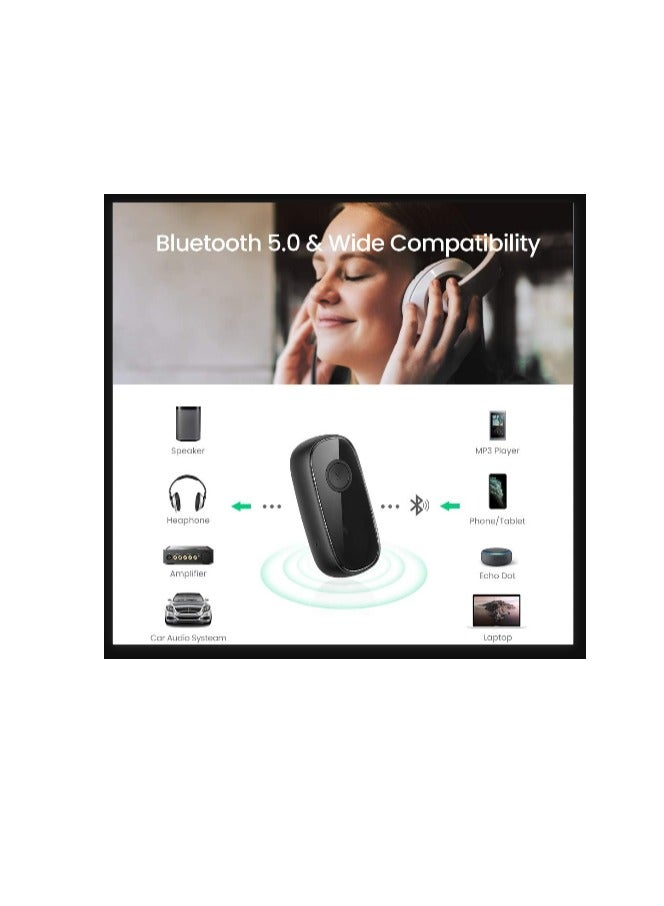 Bluetooth Aux Adapter, Bluetooth 5.0 Audio Receiver for Wireless Music Stream with Hand-free Call, 10H Play Time, Auto-Repair for Car Speaker