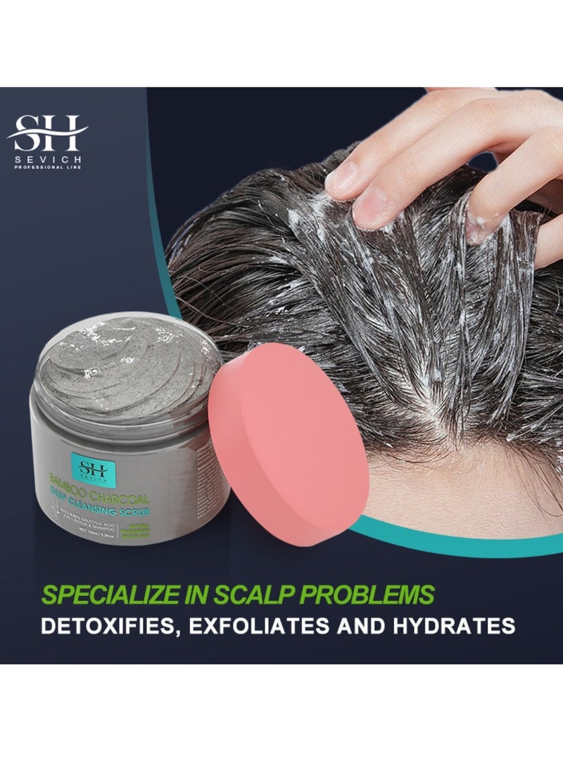 150ml 2 in 1 Bamboo Charcoal Deep Cleansing Scrub and Shampoo Hair Scalp Deep Cleaning Scrub and Shampoo with Bamboo Charcoal Salicylic Acid Deep Cleans Dirt and Controls Oils Scalp Inflammation Scrub