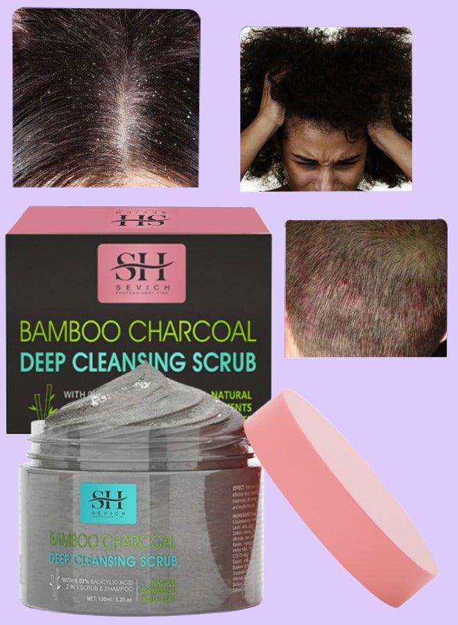 150ml 2 in 1 Bamboo Charcoal Deep Cleansing Scrub and Shampoo Hair Scalp Deep Cleaning Scrub and Shampoo with Bamboo Charcoal Salicylic Acid Deep Cleans Dirt and Controls Oils Scalp Inflammation Scrub