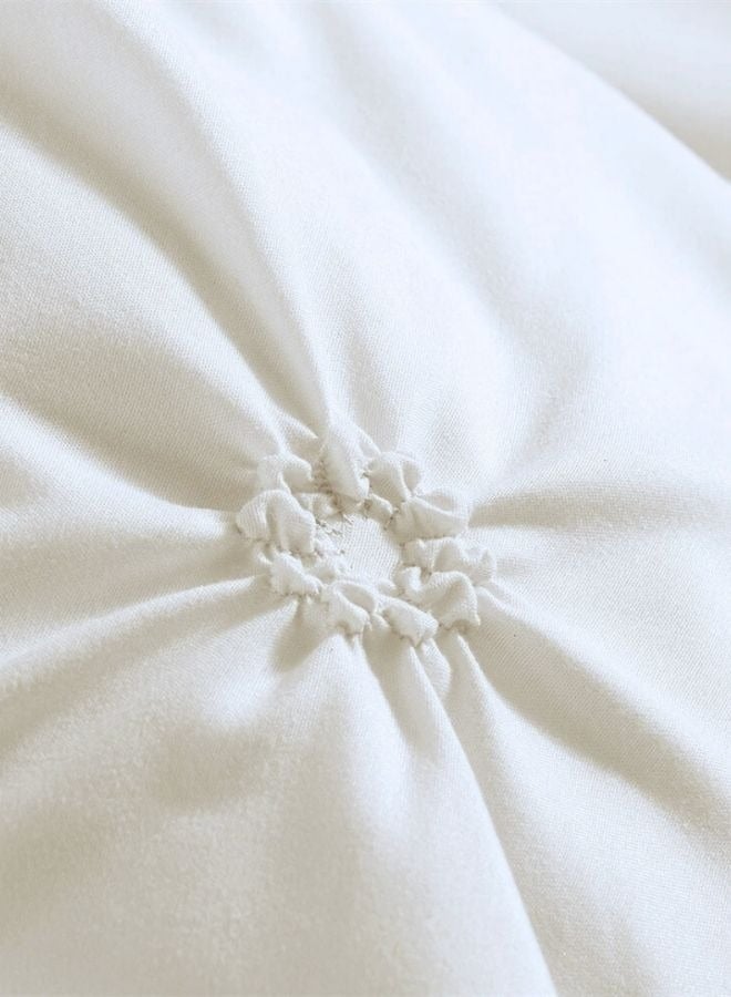 Premium 6 Piece King Size Duvet Cover Pinch Flower Design, Solid Off White.