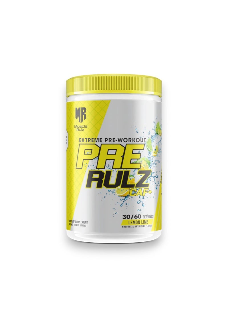 Pre Rulz  Caf+,  Extreame Pre-Workout, Lemon Lime Flavour, 330g