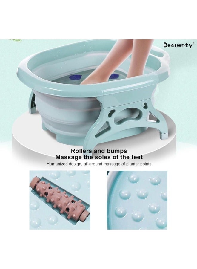 Collapsible Foot Soaking Bath Basin, Large Foot Bath Plastic Tub with Massage Rollers and Foot Callus Remover, Foot Soaking Tub for Home Spa (Blue).