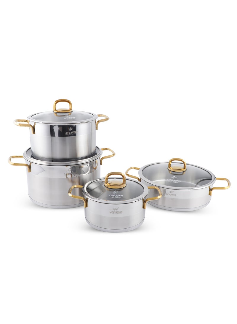 President Series Premium 18/10 Stainless Steel Cookware Set - Pots and Pans Set Induction 3-Ply Thick Base for Even Heating Includes Casserroles 16/20/24cm and Frying Pan 28cm - Oven Safe Silver