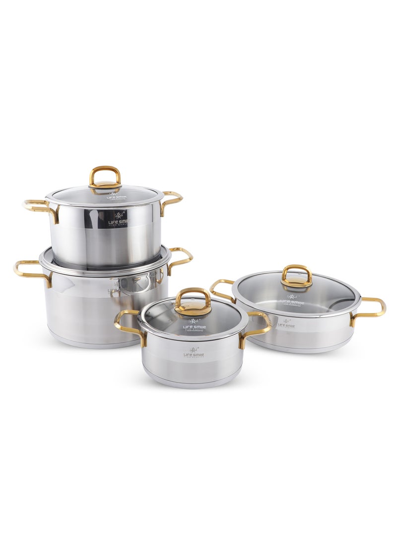 Premium 18/10 Stainless Steel Cookware Set - Pots and Pans Set Induction 3-Ply Thick Base Kitchen Cooking Set for Even Heating Includes Casserroles 16/20/24cm and Frying Pan 28cm - Oven Safe