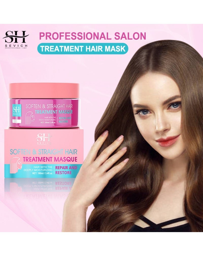 100ml Soften and Straight Hair Treatment Mask Repair and Restore Dry Damaged Hair Follicles Deeply Moisturizing Hydrating Hair Treatment Mask Smoother Softer Stronger and Straightener Hair Mask