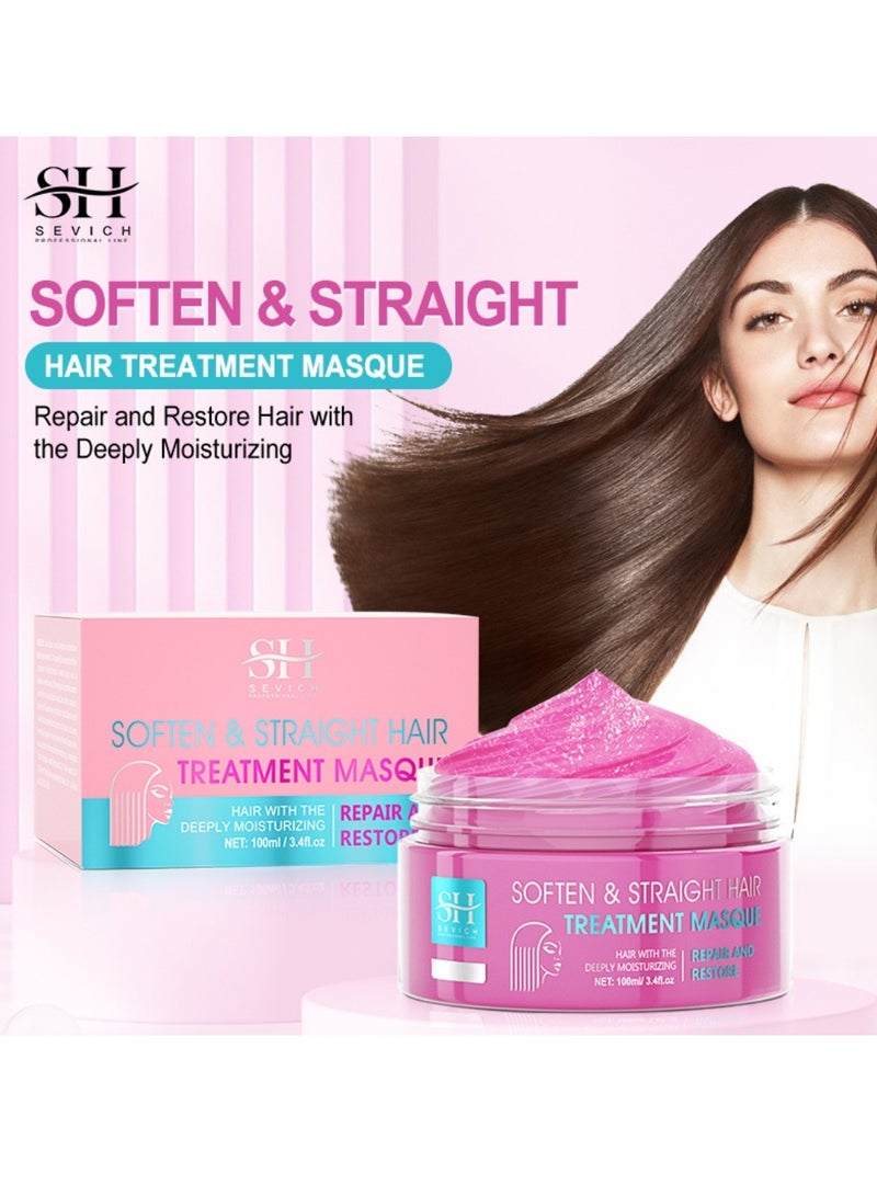 100ml Soften and Straight Hair Treatment Mask Repair and Restore Dry Damaged Hair Follicles Deeply Moisturizing Hydrating Hair Treatment Mask Smoother Softer Stronger and Straightener Hair Mask