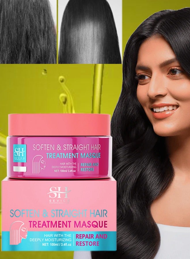 100ml Soften and Straight Hair Treatment Mask Repair and Restore Dry Damaged Hair Follicles Deeply Moisturizing Hydrating Hair Treatment Mask Smoother Softer Stronger and Straightener Hair Mask