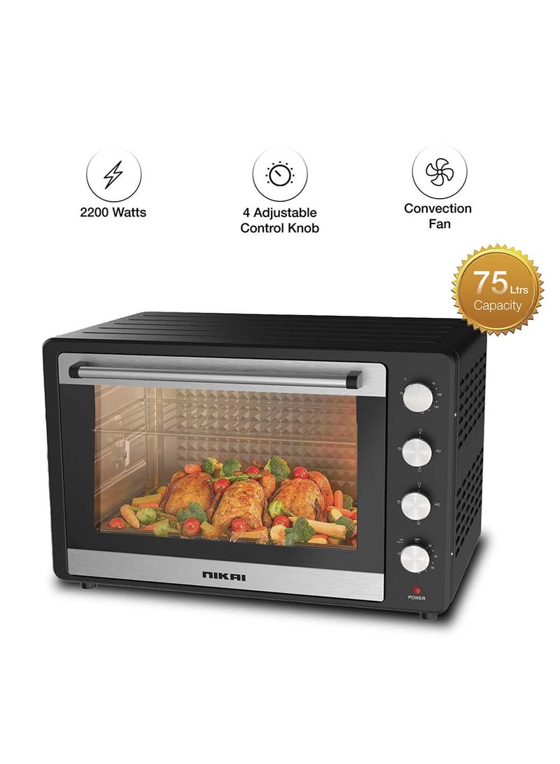 Oven, Rotisserie Function And 120 Minutes Timer With Stay On, Multiple Accessories, High-Efficiency Heating, Indicator Light 75 L 2200 W NT75RCZ Black