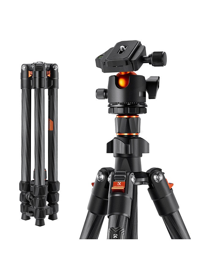 Portable Camera Tripod Stand Carbon Fiber 63.78 Max. Height 17.64lbs Load Capacity Low Angle Photography Travel Tripod with Carrying Bag