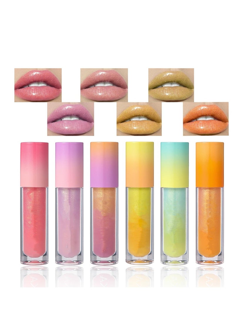 6 PCS Long Lasting Lip Oil Light Lipgloss Set, Glitter Liquid Lip Gloss, Non Sticky, Hydrating Lip Oils With a High Shine Glossy Finish