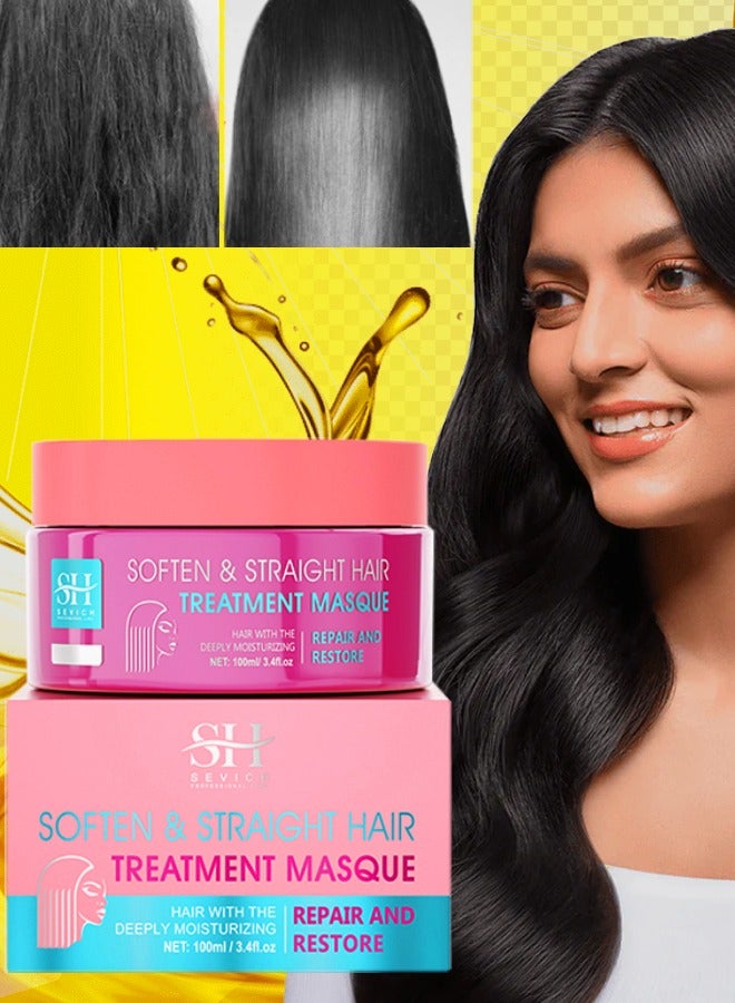 100ml Soften and Straight Hair Treatment Mask Repair and Restore Dry Damaged Hair Follicles Deeply Moisturizing Hydrating Hair Treatment Mask Smoother Softer Stronger and Straightener Hair Mask