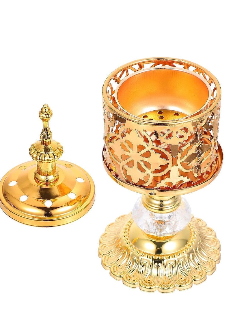 Arabian Incense Burner Golden Metal Hollow Out Holder Decorative Crystal Frankincense Resin Desktop Censer Decor For Home Aromatherapy