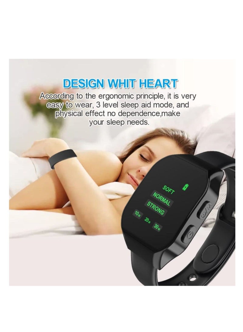 Sleep Aid Wristband Watch Device, Portable Microcurrent Sleep Technology Aid Machine, for Improve Sleep Microcurrent Pulse Sleeping Aid Instrument, Fast Asleep, Relief Relax Stress (Black)