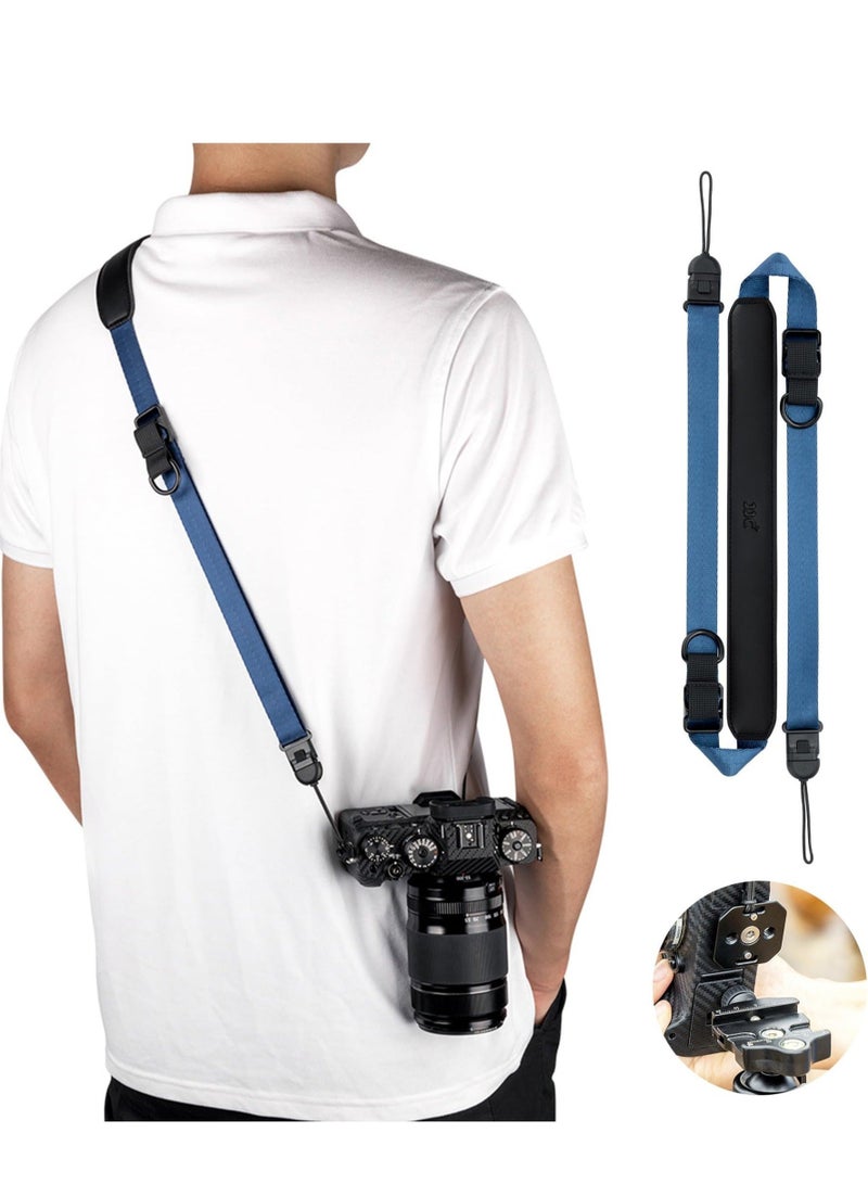 For JJC Camera Quick Shoulder Strap, Adjustable Camera Neck Belt Strap with Quick Release Plate, Anti-slip Camera Sling Strap, Suitable for Canon Sony Nikon Fuji Mirrorless Cameras (Blue)