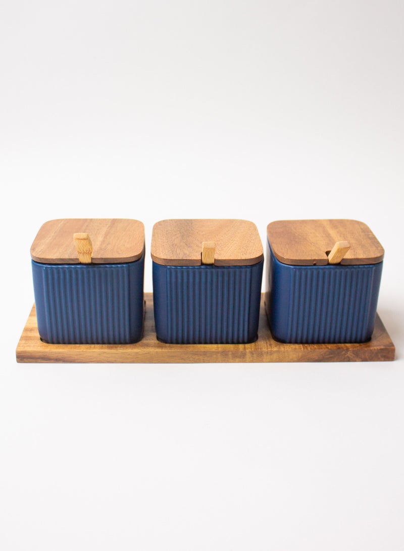 3-Piece Ceramic Jar Set With Wooden Lid And Spoons