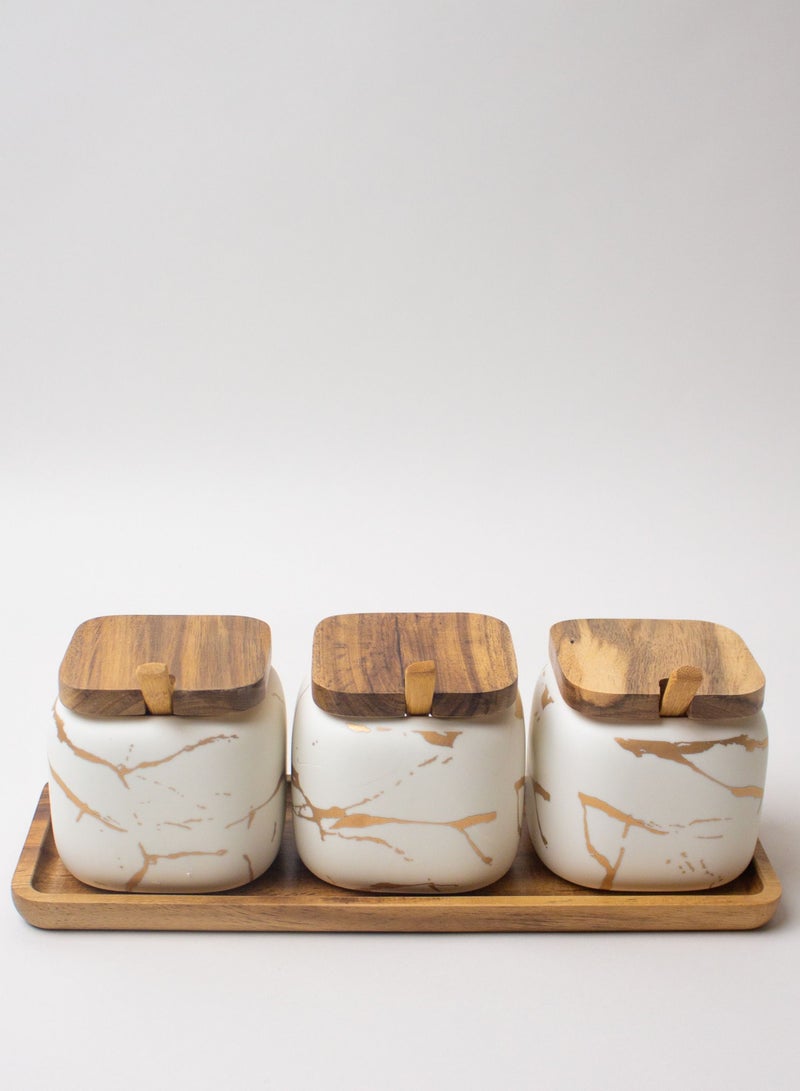 3-Piece Jar Set With Wooden Lid And Spoons