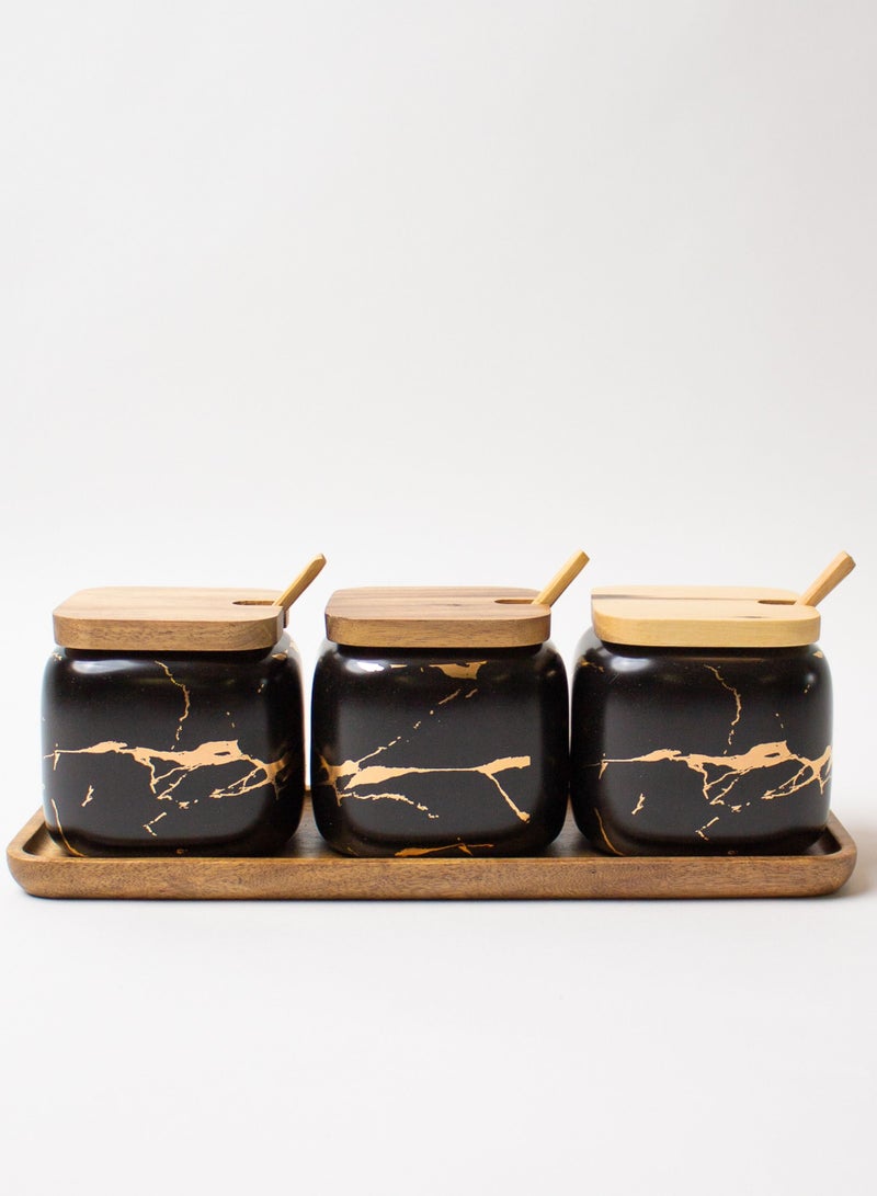 3-Piece Jar Set With Wooden Lid And Spoon