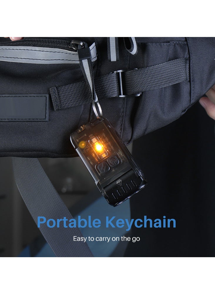 V15 LED Keychain EDC Fluorescence Flashlight Clip Warm Work Light Type-C Rechargeable Torch Magnet Camping Pocket Lantern (Black)