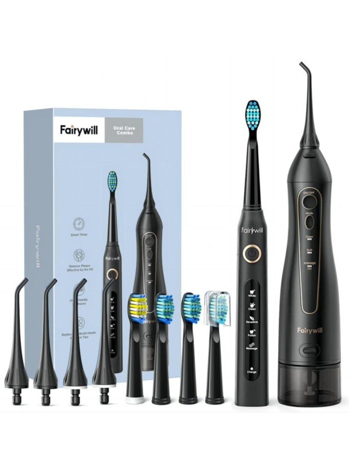 Fairywill Water Flosser and Electric Toothbrush Combo  Black