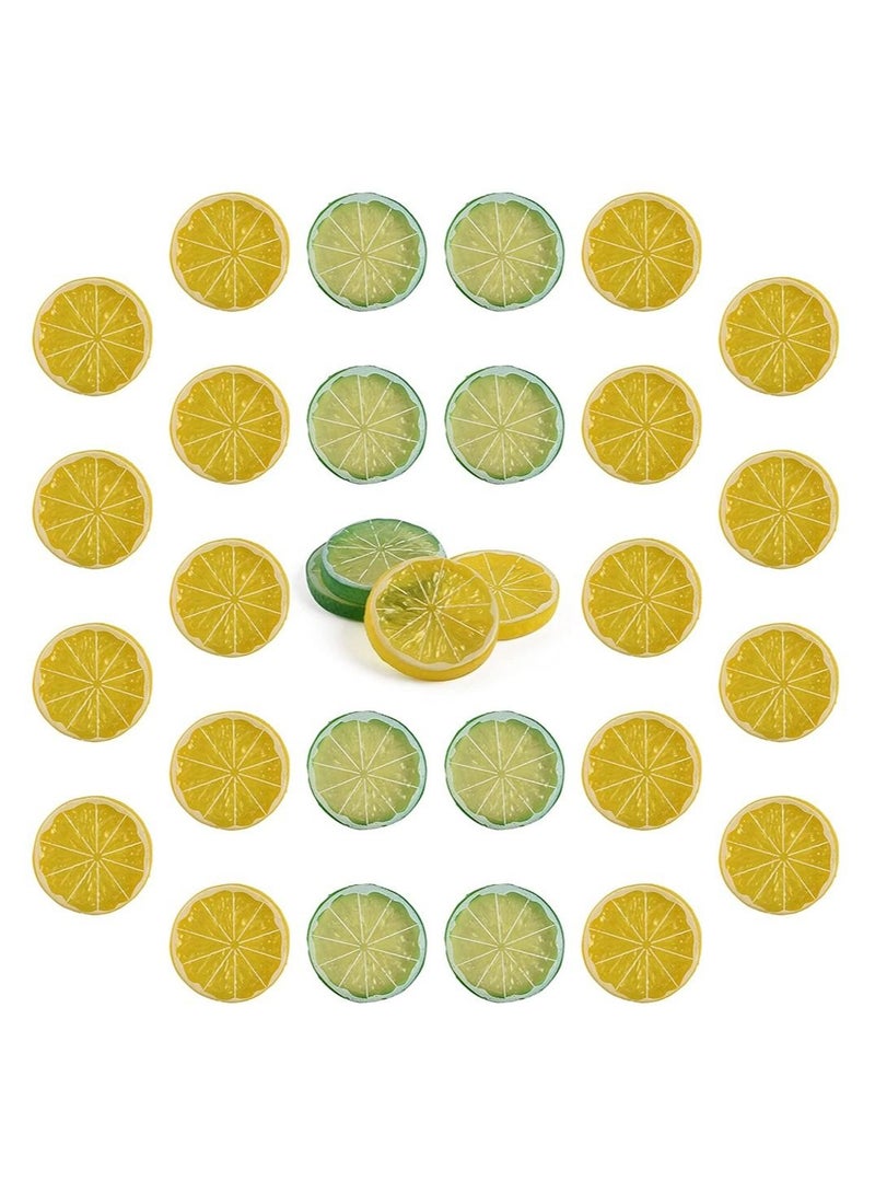 Highly realistic home party decorative model of artificial lemon slice fruit (20 yellow +10 green)