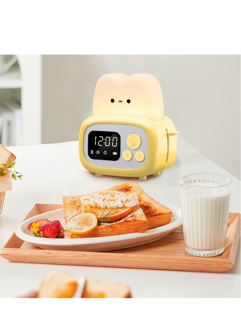 Kids Toaster Alarm Clock, Cute Timer with Clock and Night Light, Mini Toaster Shape lamp with LED Alarm Clock Timer for Kids and Adults, Dimmable Bedside Lamp Birthday Gifts Ideal for Children