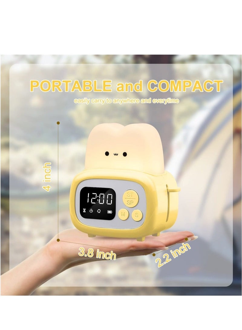Kids Toaster Alarm Clock, Cute Timer with Clock and Night Light, Mini Toaster Shape lamp with LED Alarm Clock Timer for Kids and Adults, Dimmable Bedside Lamp Birthday Gifts Ideal for Children