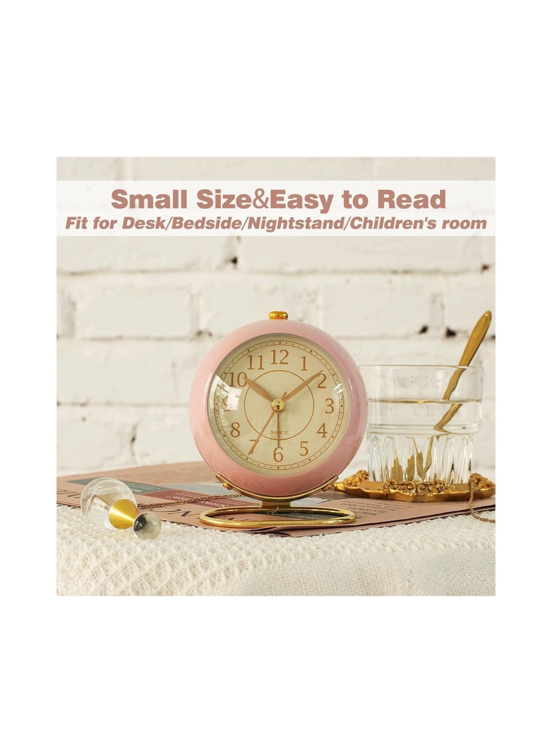 Desk Alarm Clock with Light, Silent No Ticking, Small Table Clock for Bedside/Bedroom/Living Room/Office/Travel/Kids/Room Decor Aesthetic Vintage