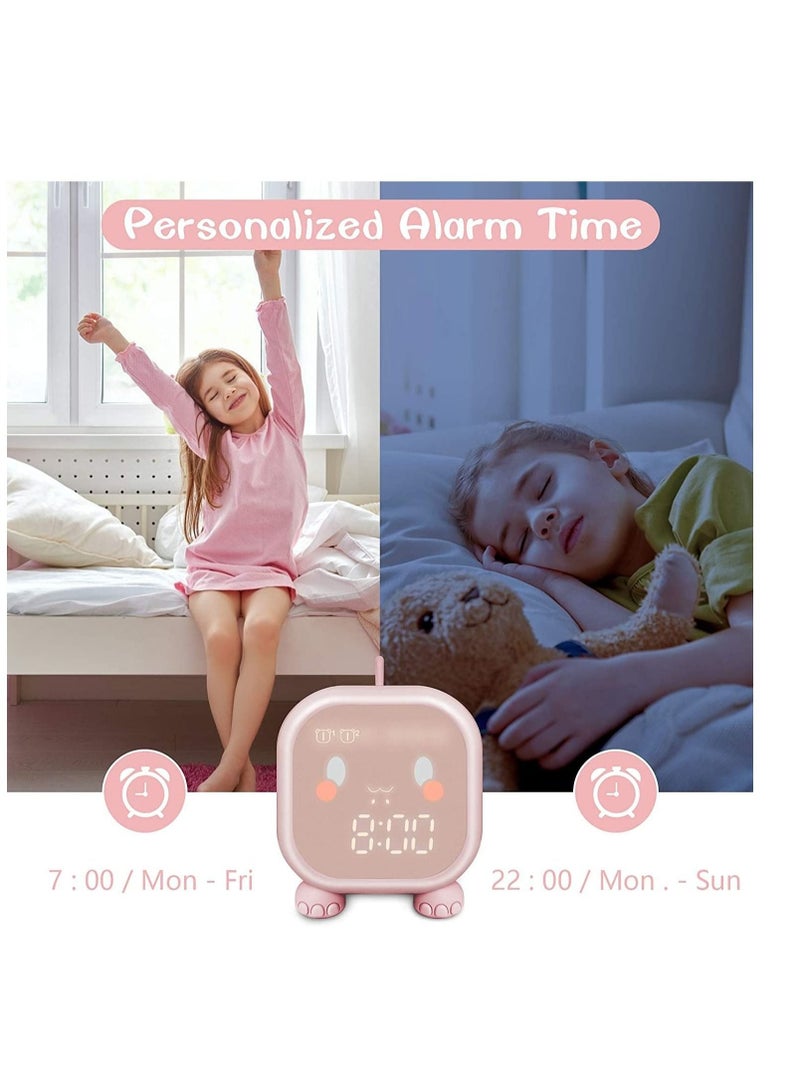 Kids Alarm Clock, Digital Alarm Clock for Kids Bedroom, Cute Dinosaur Bedside Clock Children's Sleep Trainier, Wake Up Light & Night Light with USB Alarm Clock for Boys Girls Birthday Gifts (Pink)