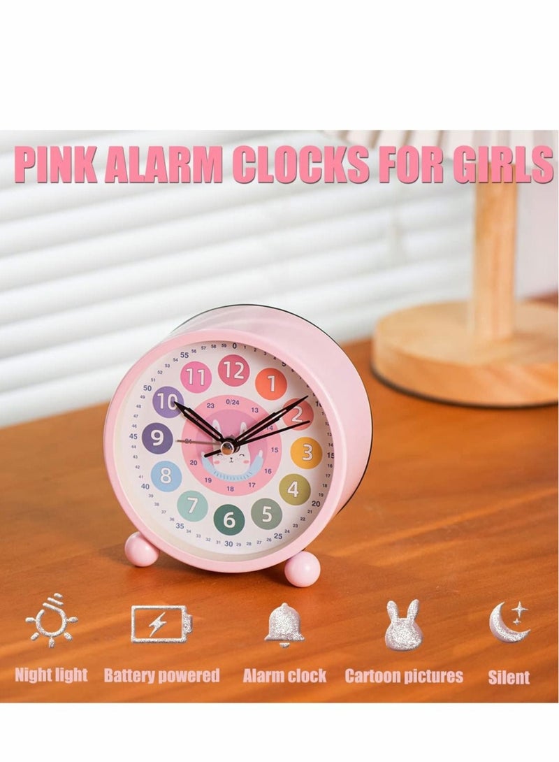 Kids Learning Alarm Clock for Girls, Silent Small Cute Table Clocks Battery Powered, 4 inch Analog Alarm Clock for Bedrooms