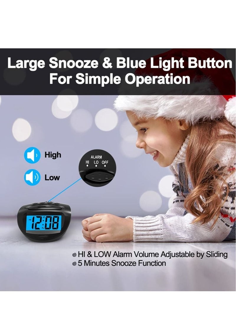 LCD Digital Alarm Clock Battery Operated Only Small, Blue Backlight, Ascending Alarm Volume