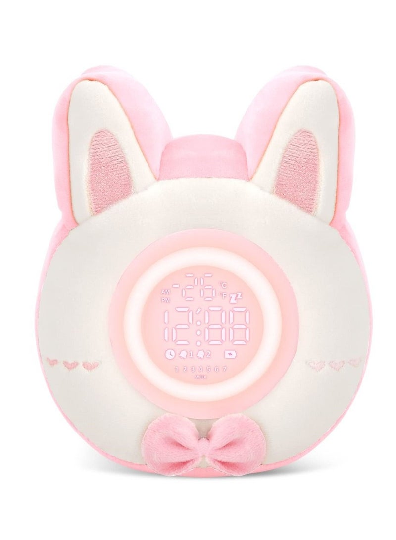 Bunny Plush Alarm Clock Night Light, Cute Stuffed Animal with LED Display Clock and Adjustable Light, Ideal Gift for Kids, Teens, Girls, Women, Kawaii Birthday Present