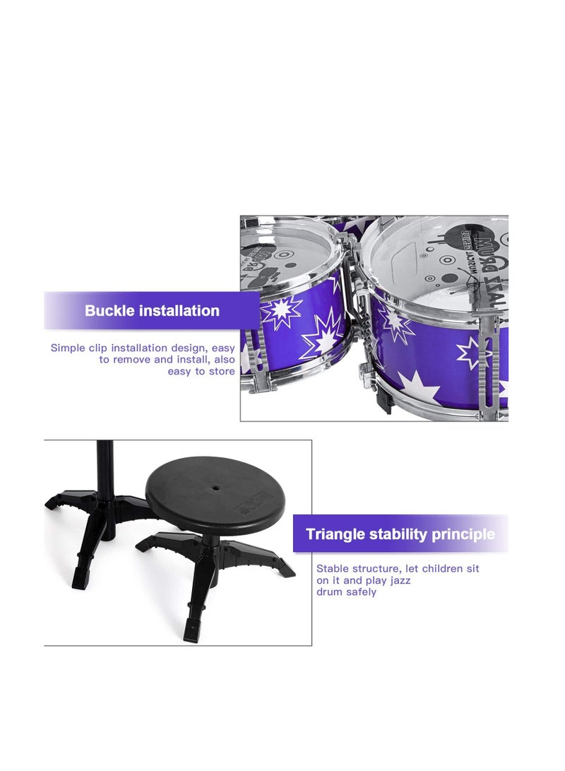 5Pcs Drum Set with Stool Percussion Musical Instruments Kids Drum ToysSet  for 3 4 5 Year Old.