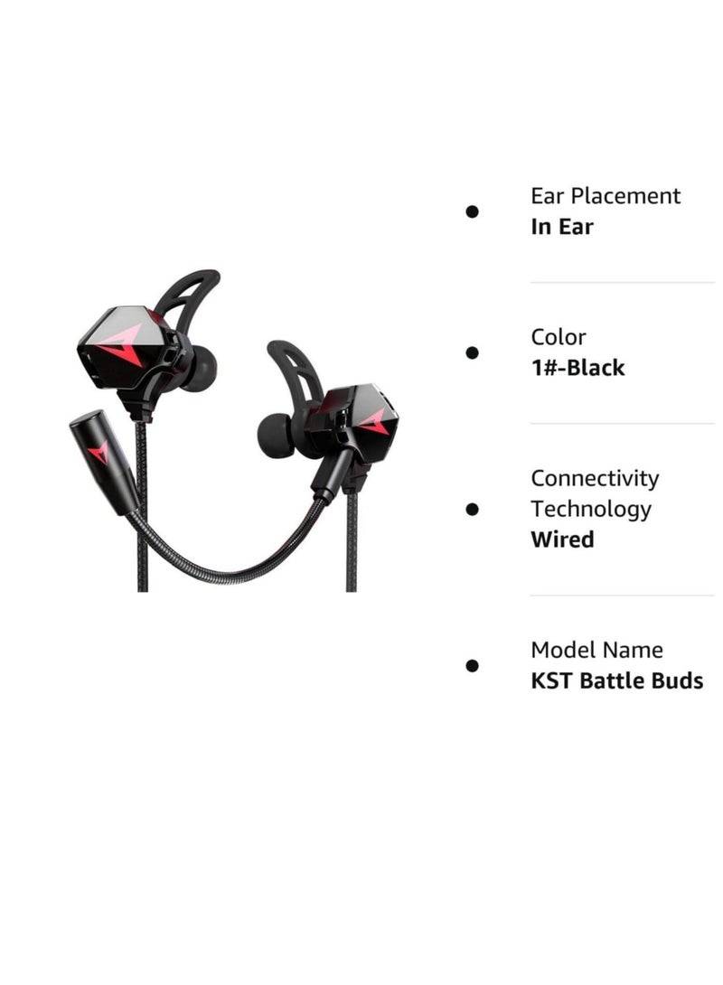 Wired Earbuds with Microphone, Battle Buds Wired Gaming Earbuds with Dual Microphone, Volume Control, Gaming Headset with Mic, Gaming Earphones Wired for Mobile Gaming, Switch, Xbox One, PS4, PS5, PC