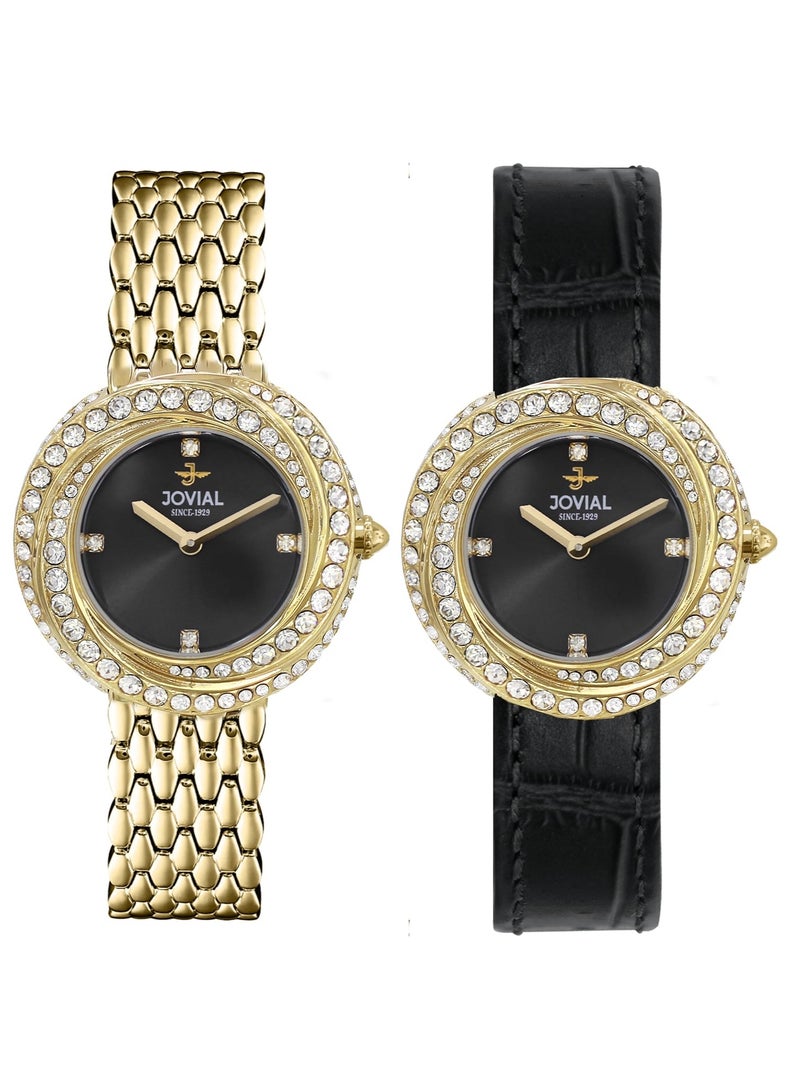 JOVIAL 1662 LGMQ03ZE Women's Fashion Stainless Steel watch, 35mm, Black