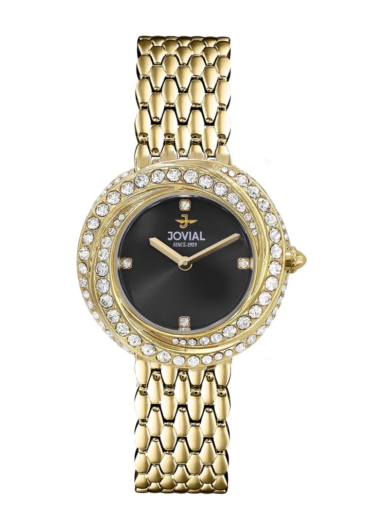 JOVIAL 1662 LGMQ03ZE Women's Fashion Stainless Steel watch, 35mm, Black