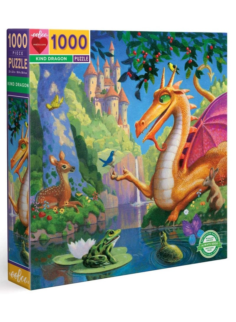 eeBoo: Piece and Love Kind Dragon 1000-piece square adult Jigsaw Puzzle, Jigsaw Puzzle for Adults and Families, Includes Glossy, Sturdy Pieces and Minimal Puzzle Dust