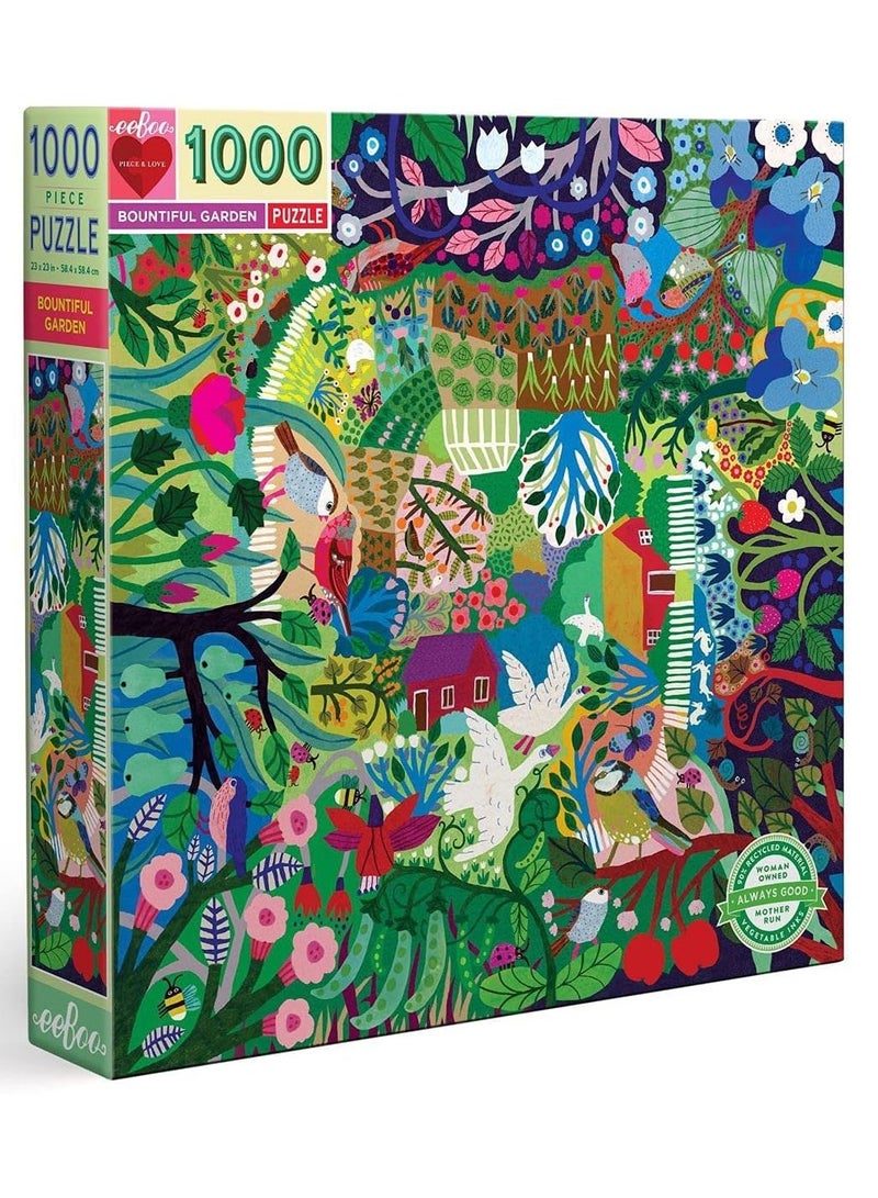 eeBoo: Piece and Love Bountiful Garden 1000 Square Adult Jigsaw Puzzle, Glossy, Sturdy Pieces, Minimal Puzzle Dust