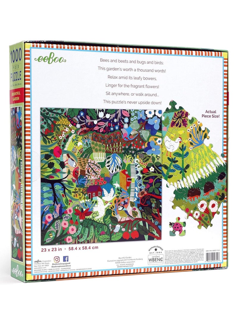eeBoo: Piece and Love Bountiful Garden 1000 Square Adult Jigsaw Puzzle, Glossy, Sturdy Pieces, Minimal Puzzle Dust