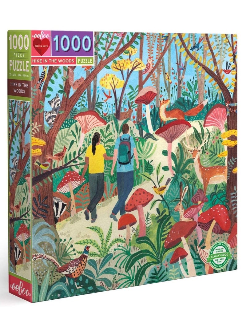 eeBoo: Piece and Love Hike in the Woods 1000 Piece Square Adult Jigsaw Puzzle, Puzzle for Adults and Families, Glossy, Sturdy Pieces and Minimal Puzzle Dust