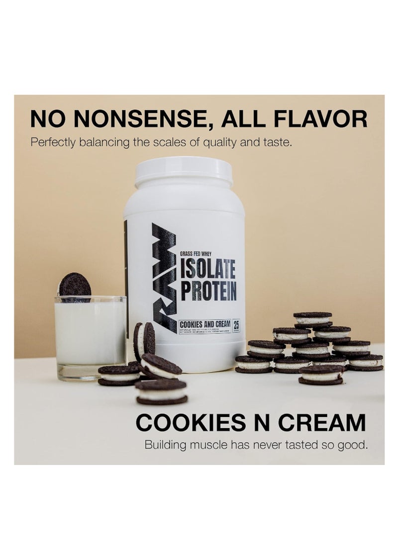 RAW Isolate Protein - Grass Fed Isolate, Zero Fat - Cookies And Cream, 900 gr, 1.98 Lbs, 25 Servings