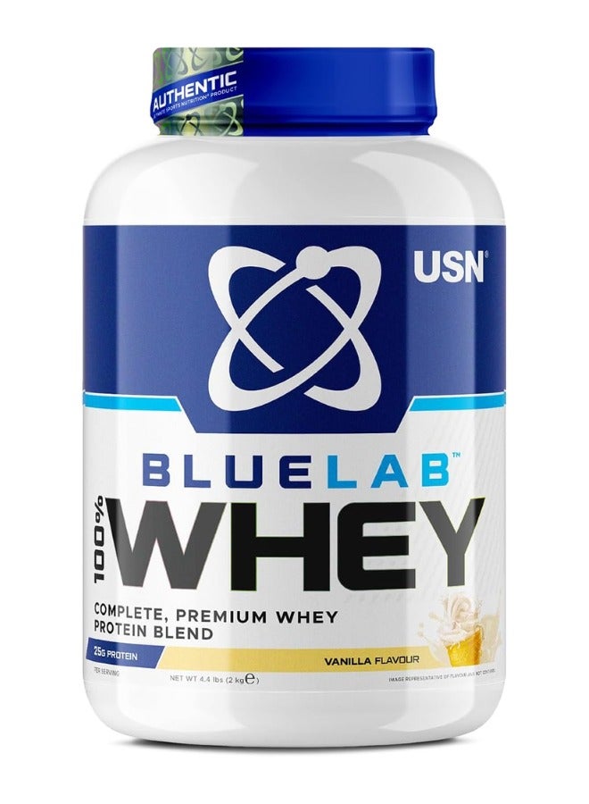 Blue Lab 100% Whey Premium Protein, Isolate+Hydrolysate+Concentrate, Vanilla Flavour, 2kg