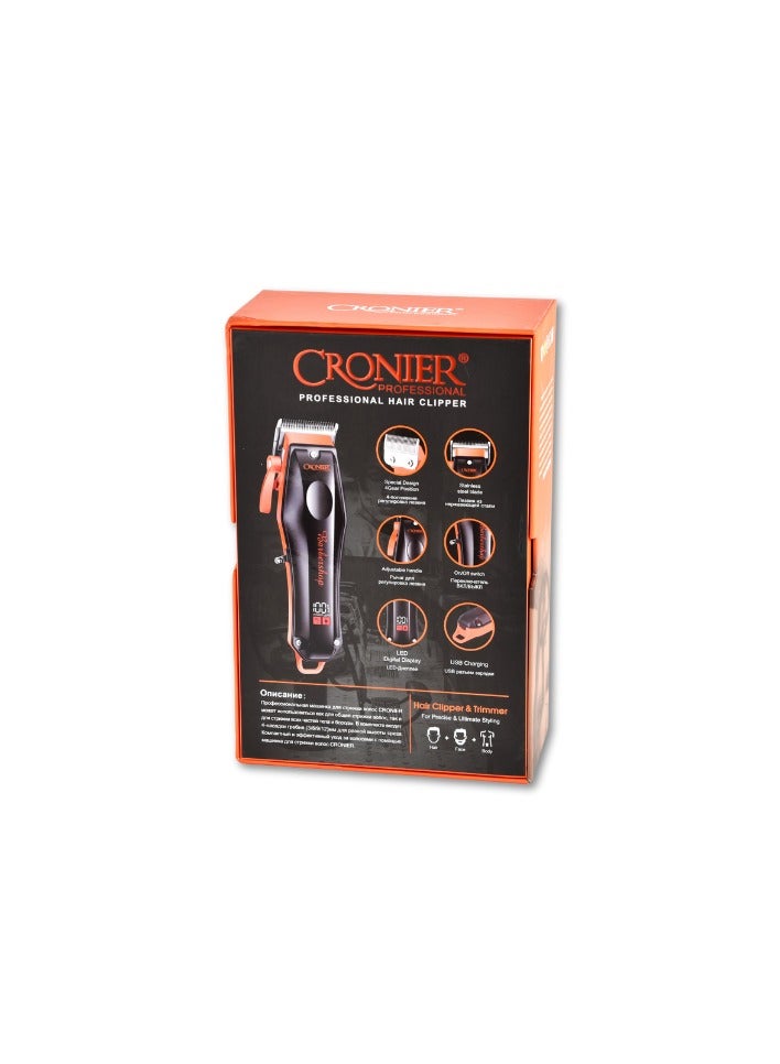 Cronier Professional-Hair Clipper for hair and body/stainless steel blade/ Cordless/Cr-901/Black
