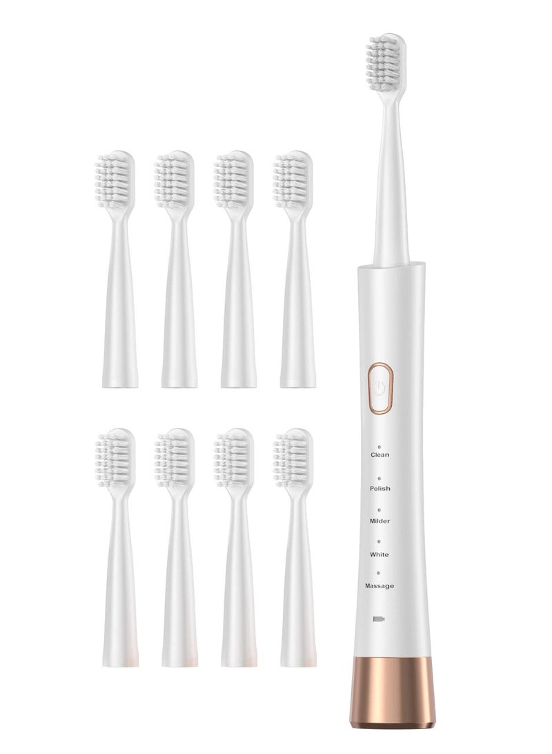 Electric Toothbrush, Sonic Toothbrushes with 8 Brush Heads 31000 VPM 5 Modes and 2 Minutes Smart Timer, Fast Charge 2 Hours Last 30 Days, Rechargeable Electric Toothbrush for Adult (White)